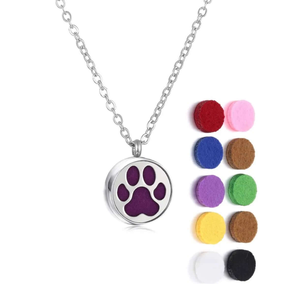 Collier diffuseur Aromah de 12mm avec assortiment de 10 pads colorés pour aromathérapie.