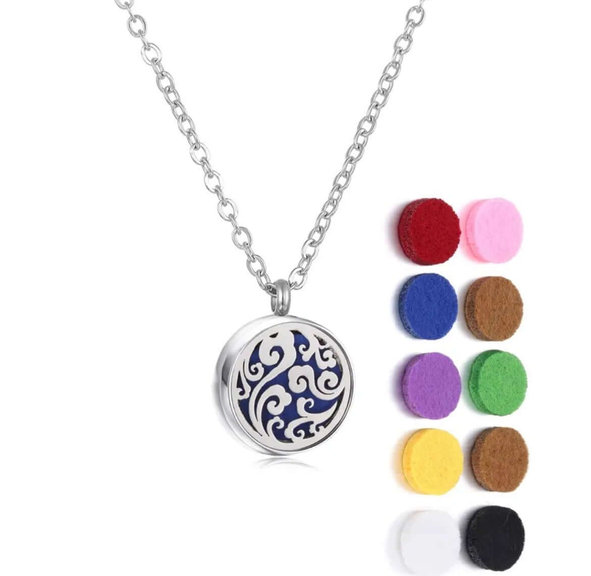 Collier diffuseur Aromah de 12mm avec assortiment de 10 pads colorés pour aromathérapie.