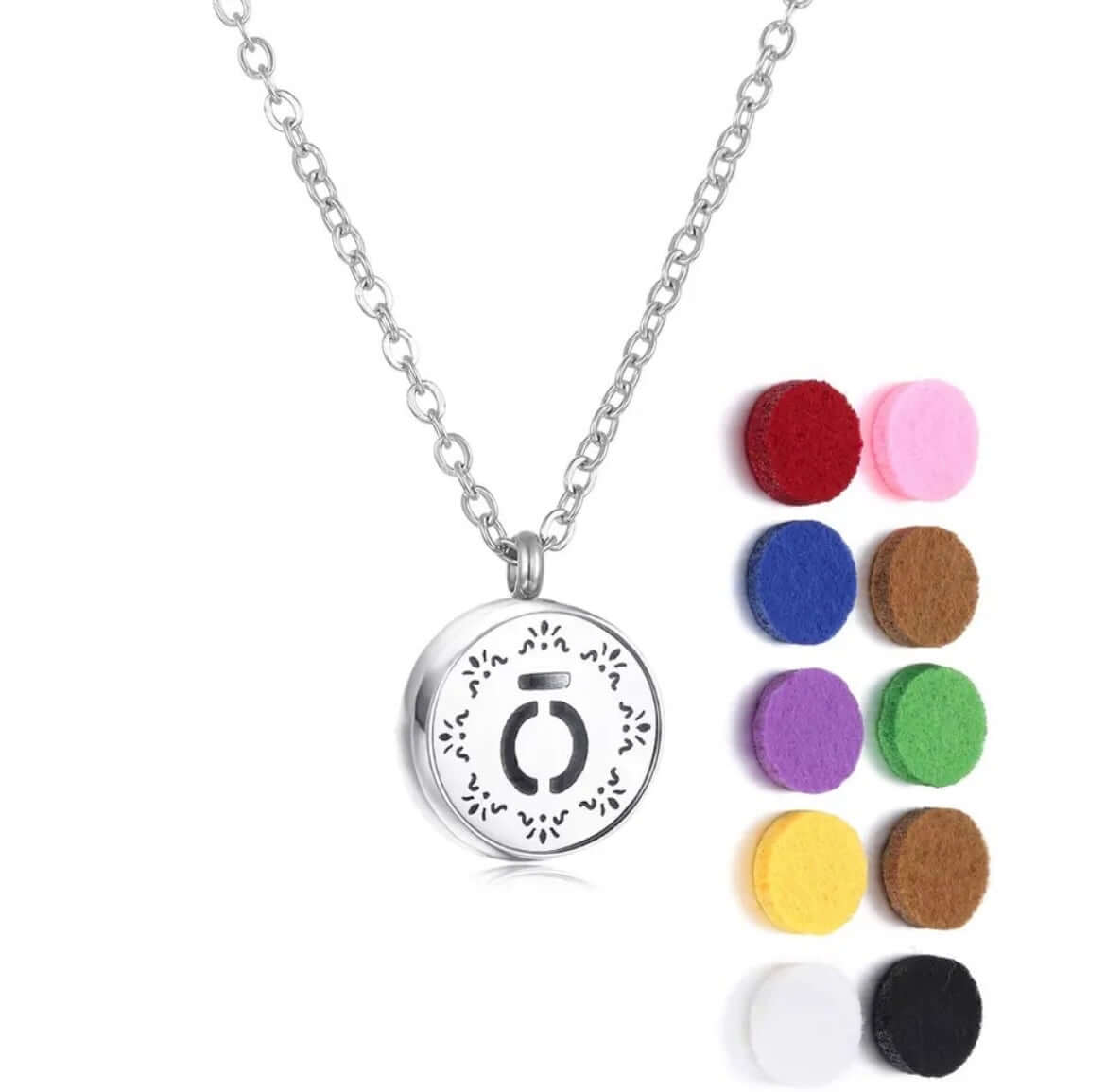 Collier diffuseur Aromah de 12mm avec assortiment de 10 pads colorés pour aromathérapie.