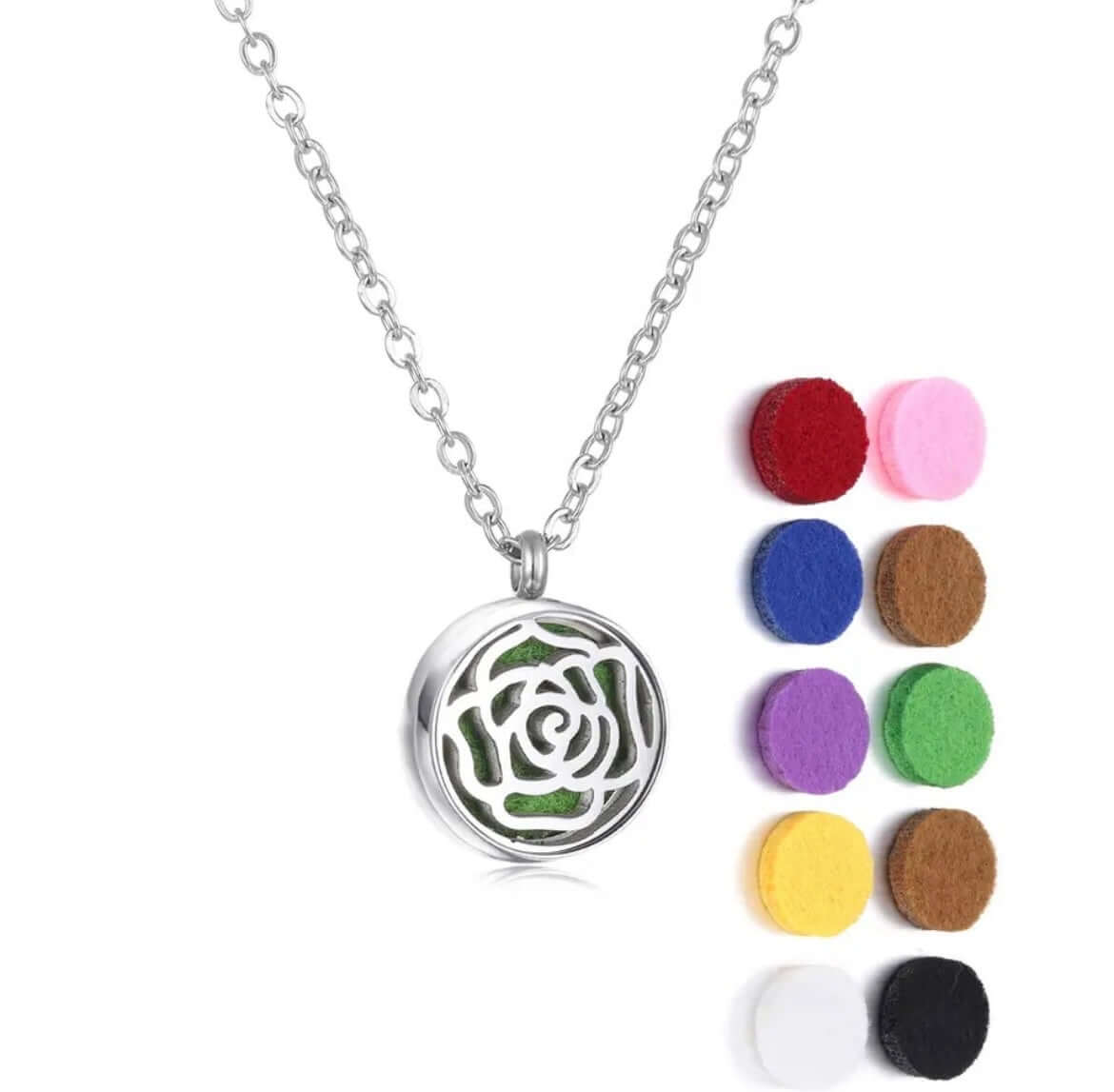 Collier diffuseur Aromah de 12mm avec assortiment de 10 pads colorés pour aromathérapie.