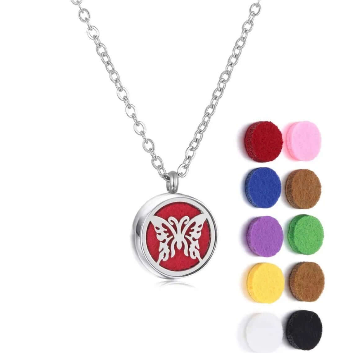 Collier diffuseur Aromah de 12mm avec assortiment de 10 pads colorés pour aromathérapie.