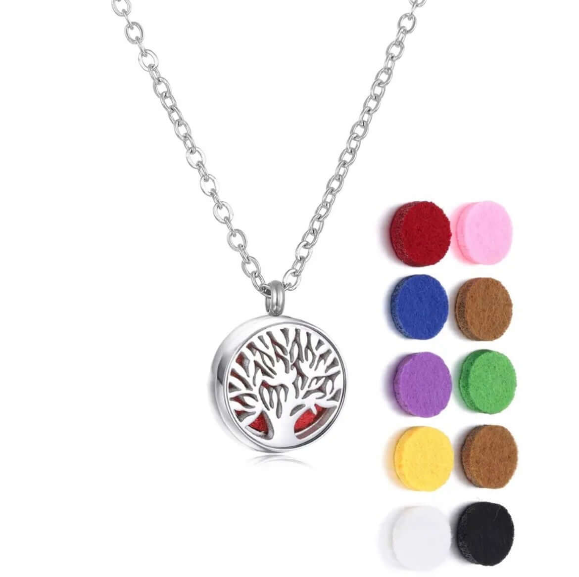 Collier diffuseur Aromah de 12mm avec assortiment de 10 pads colorés pour aromathérapie.