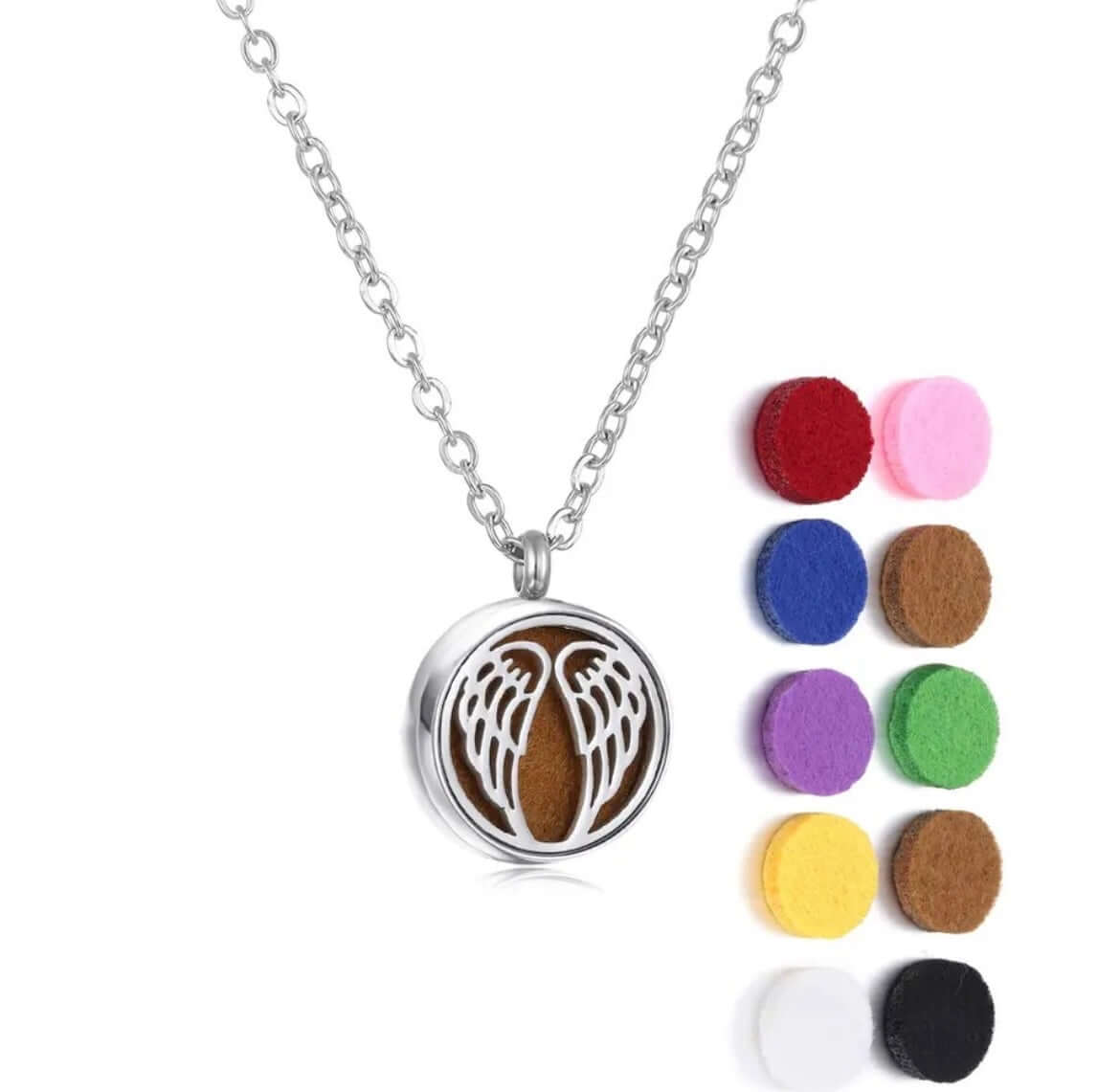 Collier diffuseur Aromah de 12mm avec assortiment de 10 pads colorés pour aromathérapie.