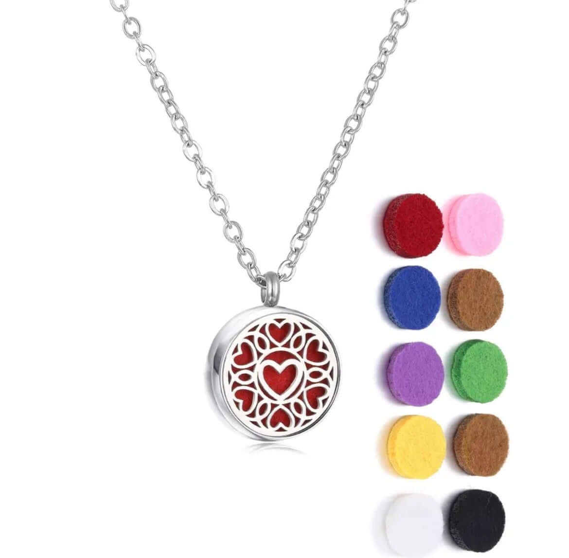 Collier diffuseur Aromah de 12mm avec assortiment de 10 pads colorés pour aromathérapie.