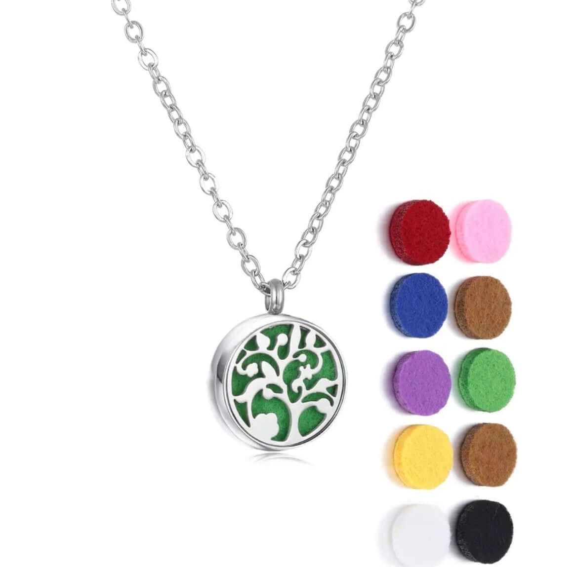 Collier diffuseur Aromah de 12mm avec assortiment de 10 pads colorés pour aromathérapie.