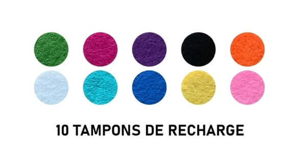 Collier diffuseur Aromah de 12mm avec assortiment de 10 pads colorés pour aromathérapie.